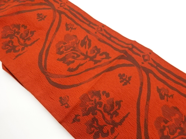 曲線に草花模様織出し名古屋帯